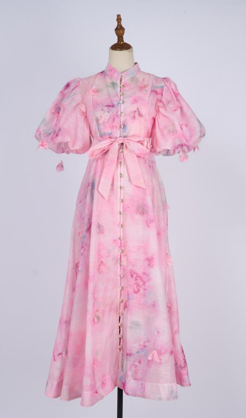 Karli Romantic Pink Floral Puff-Sleeve Maxi Dress | Elegant Chiffon Gown