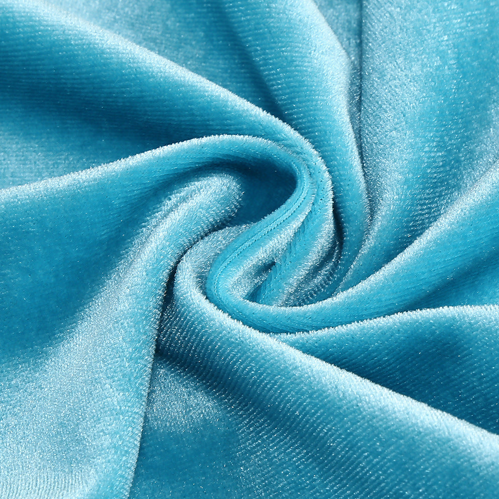 Jamie Dazzling Blue Velvet Halter Fringe Maxi Dress