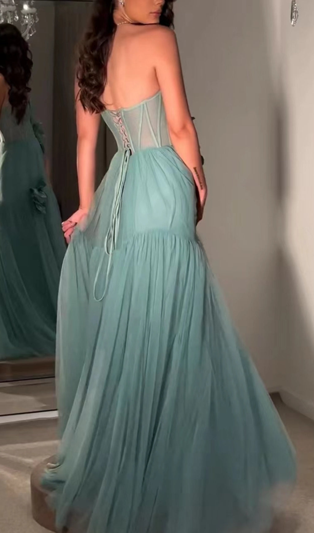 Blanca Blue Strapless Flower Corset Maxi Dress