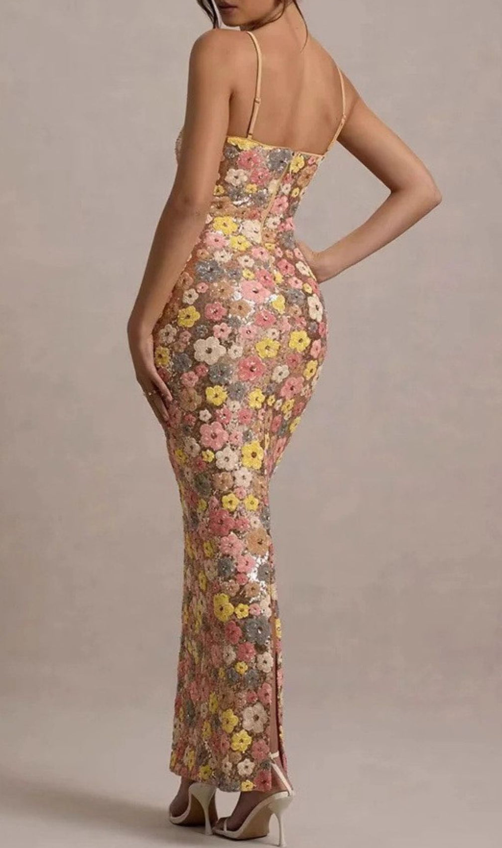 Gershon Strappy Flower Sequin Maxi Dress