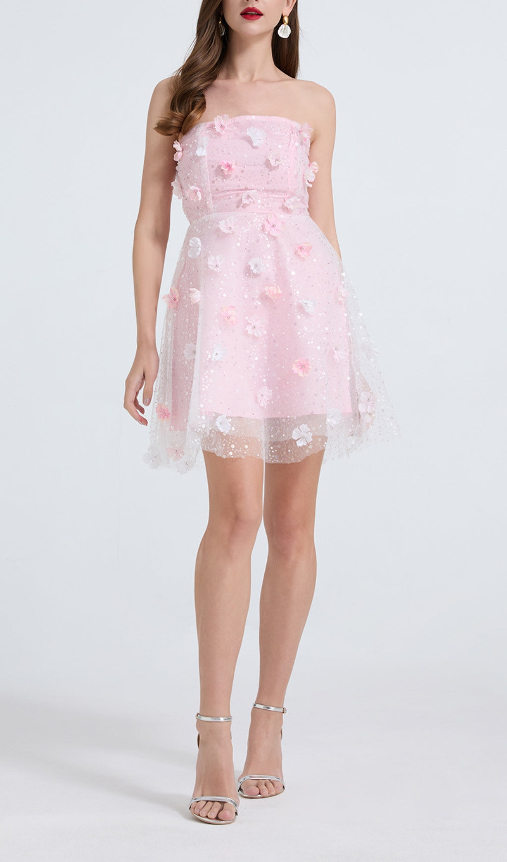 Dilys Pink Flower Embelished Sequin Mini Dress