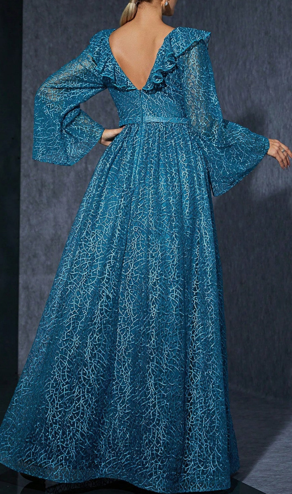Divya Blue V-Neck Long Sleeve Maxi Dress
