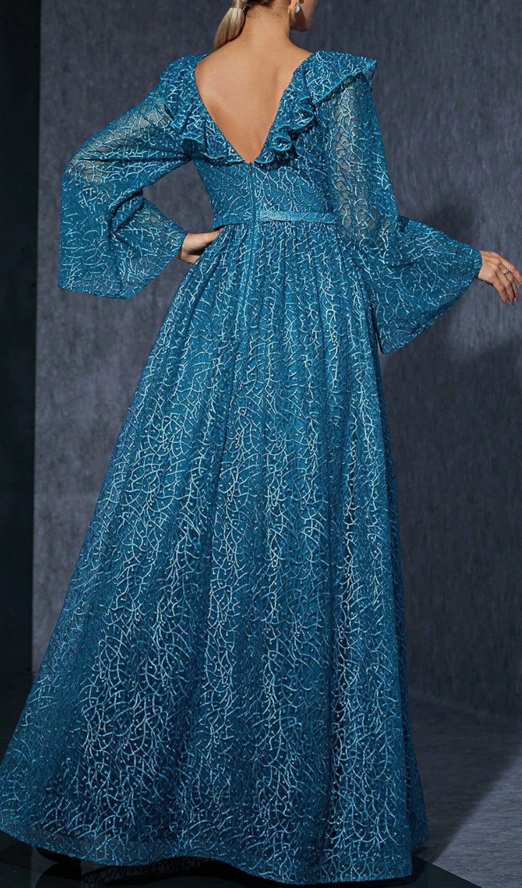 Divya Blue V-Neck Long Sleeve Maxi Dress