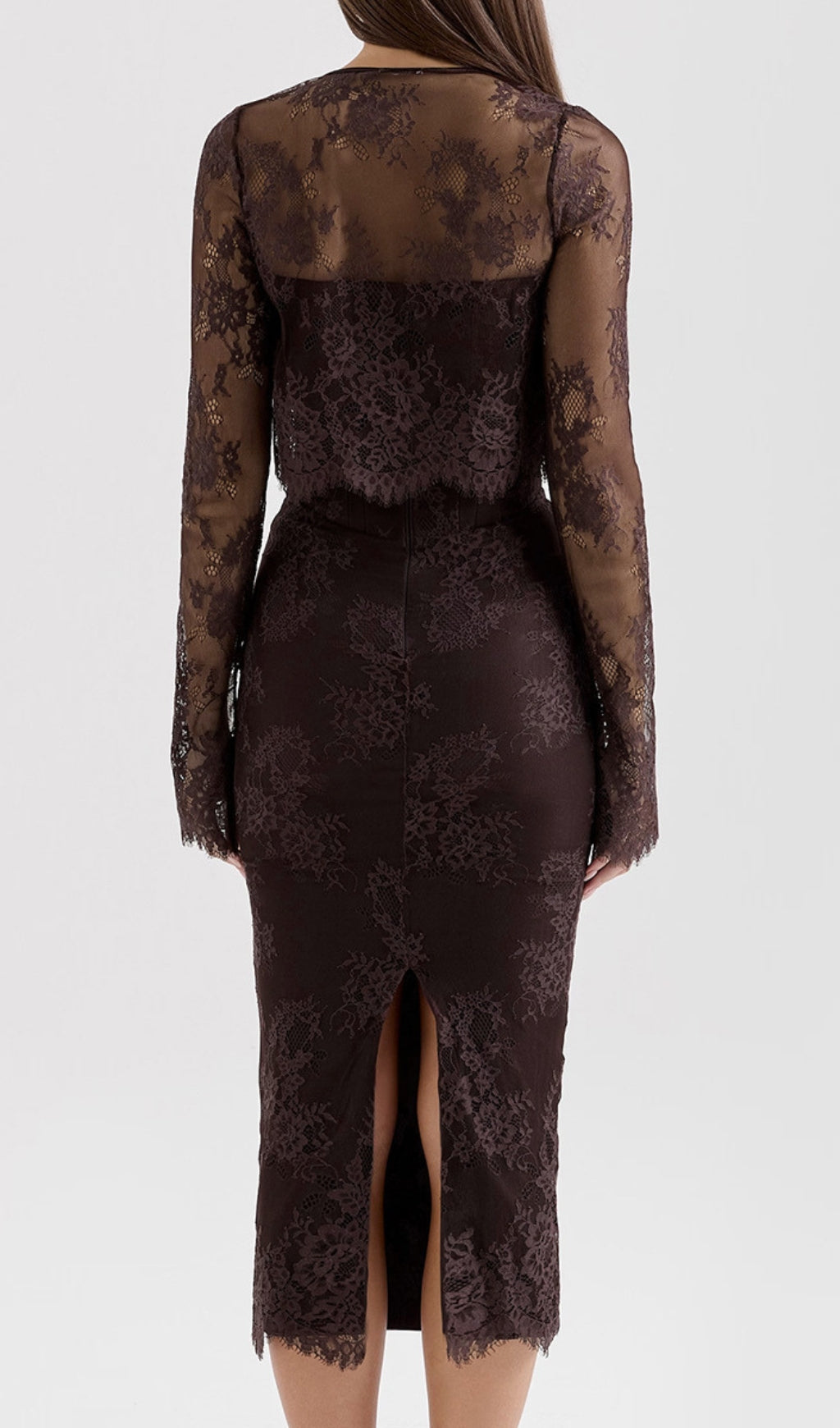 Deza Chocolate Lace Corset Midi Dress & Shawl