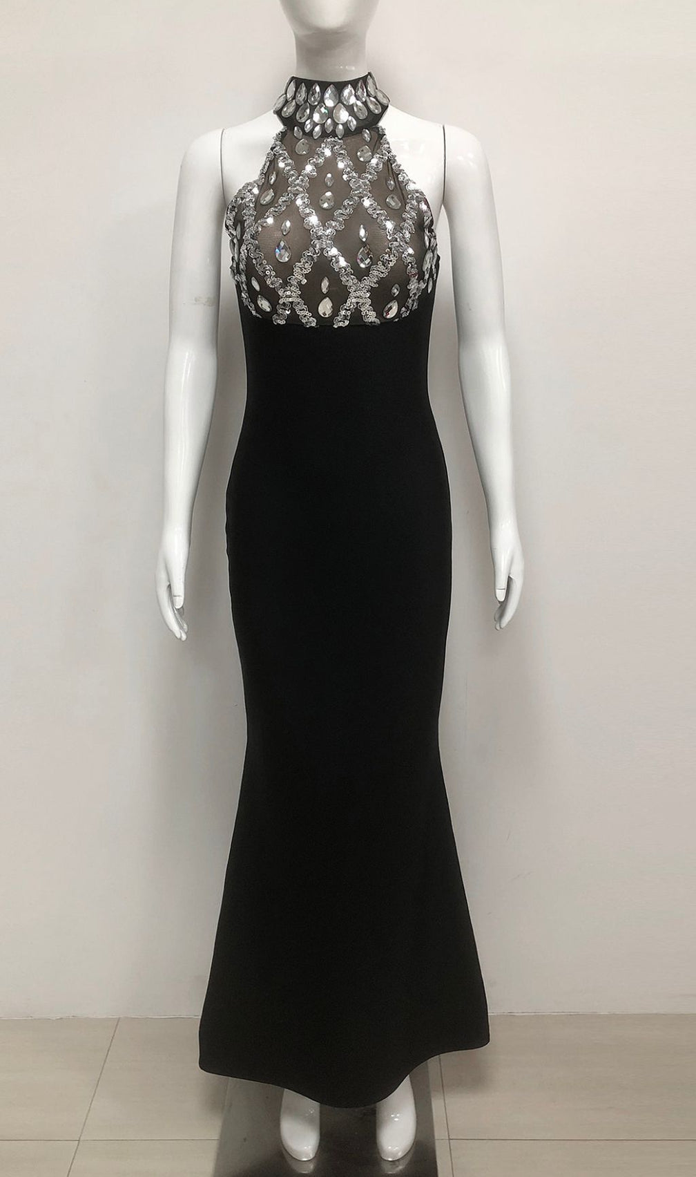 Iwao Black Halter Rhinestone Maxi Gown - Show-Stopping Sparkle & Elegance