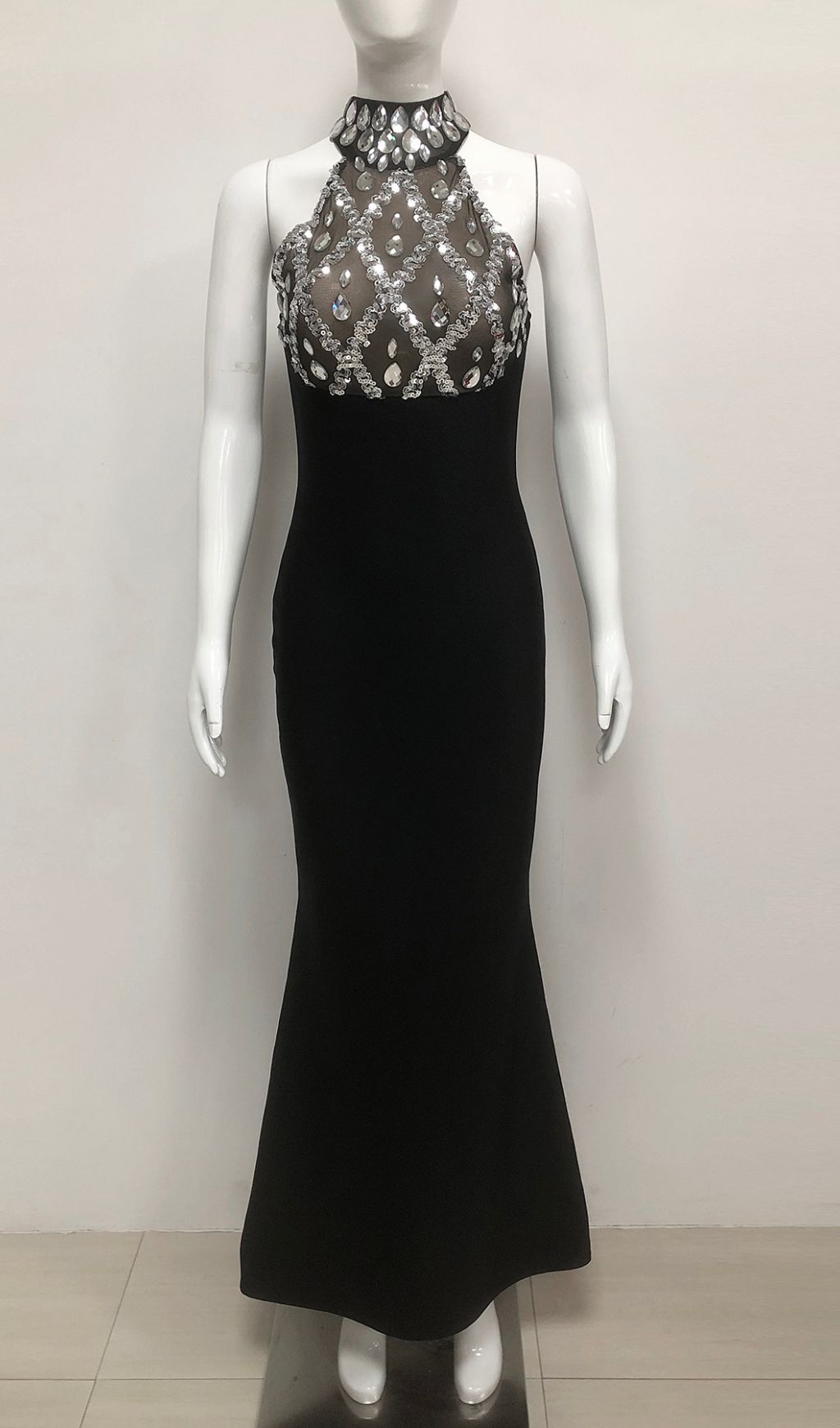 Iwao Black Halter Rhinestone Maxi Gown - Show-Stopping Sparkle & Elegance