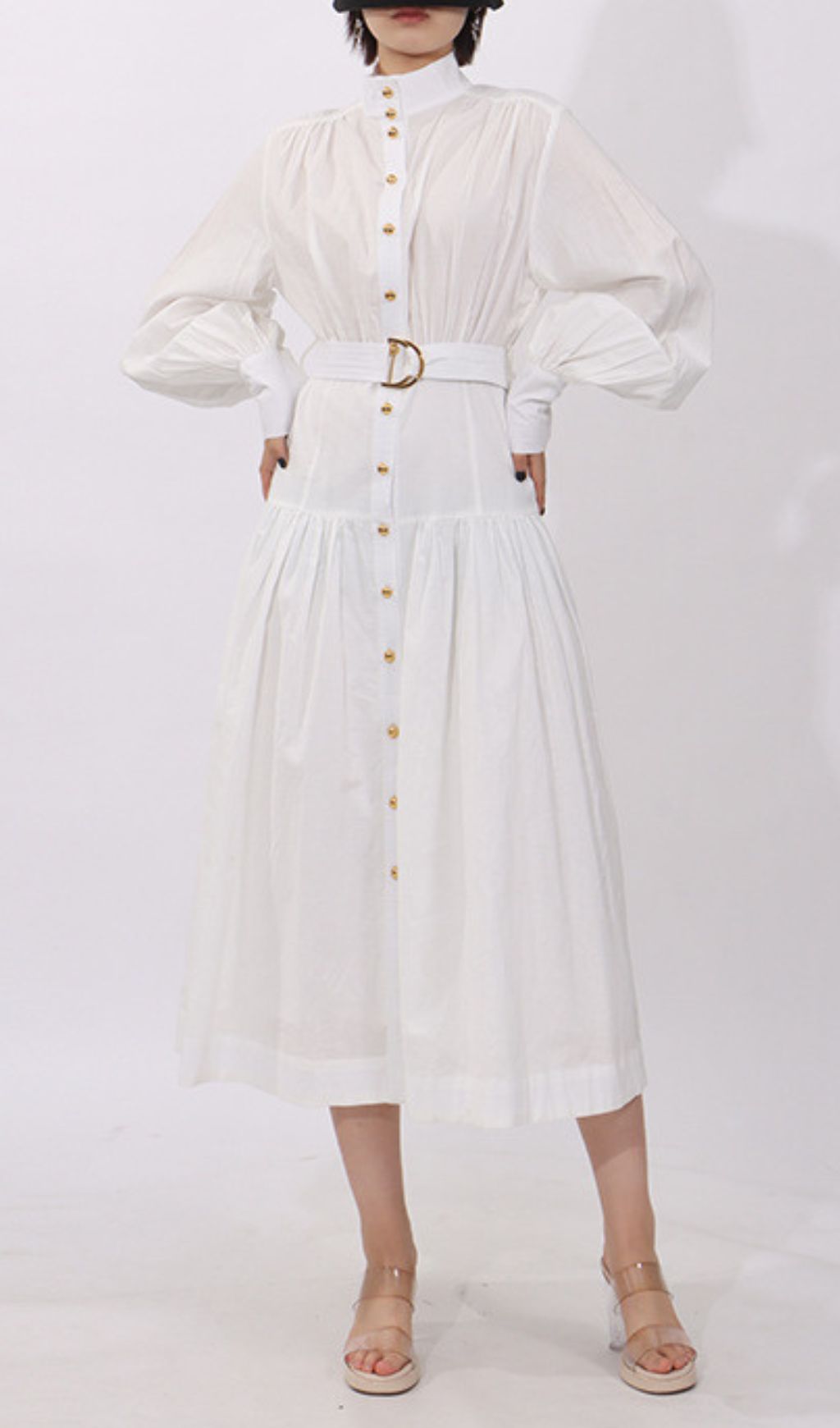 Harlee White Belt Long Sleeve Midi Dress