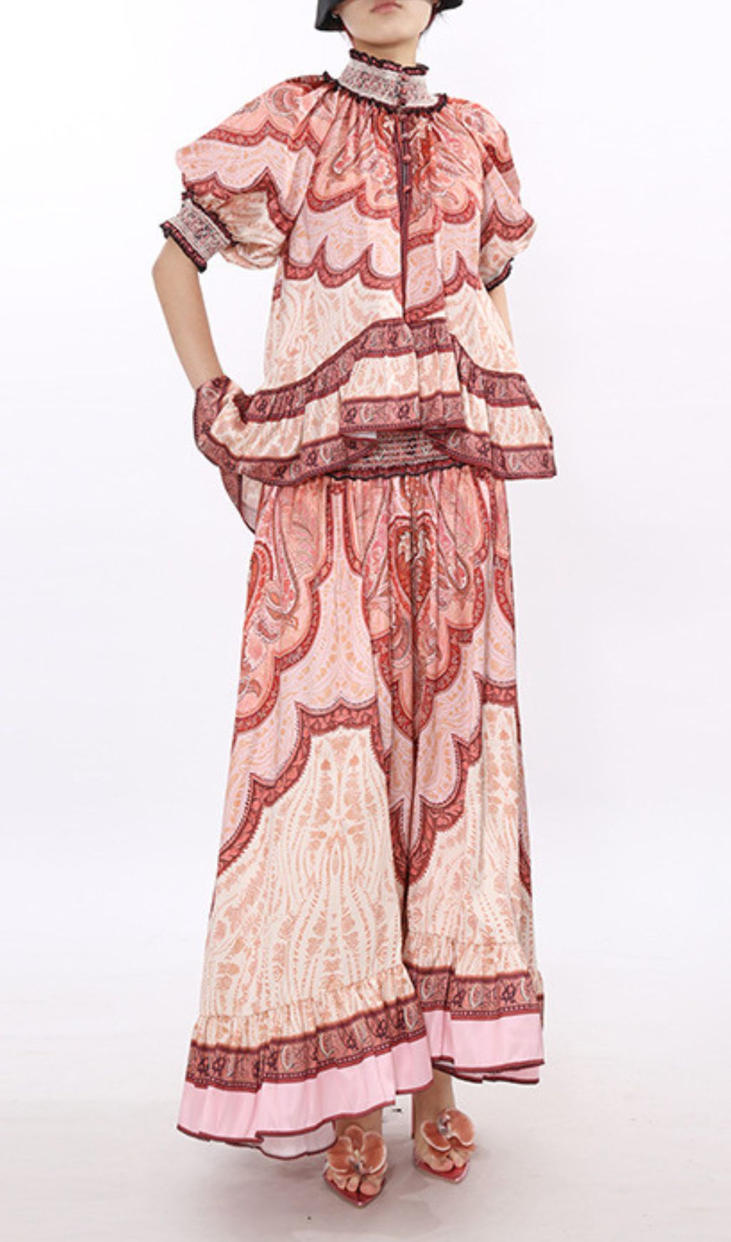 Jono Bohemian Paisley Printed Two-Piece Maxi Set for Women