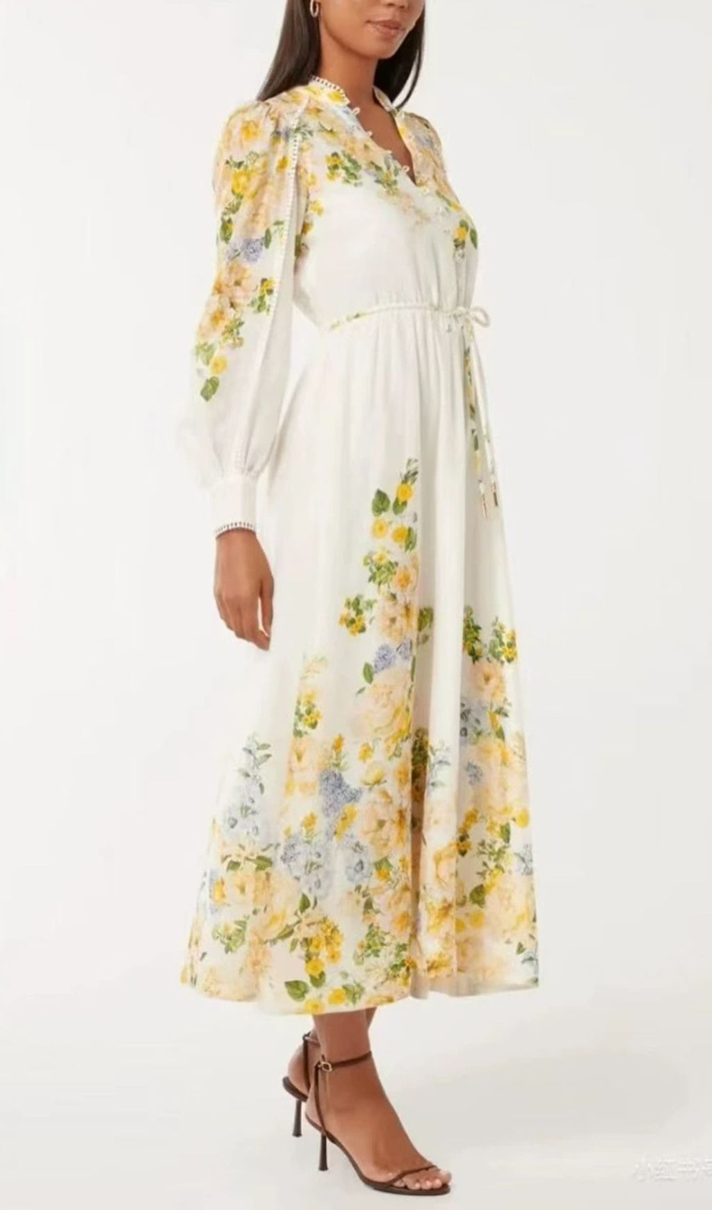 Fergal Floral Printed Lantern Sleeve Midi Dress