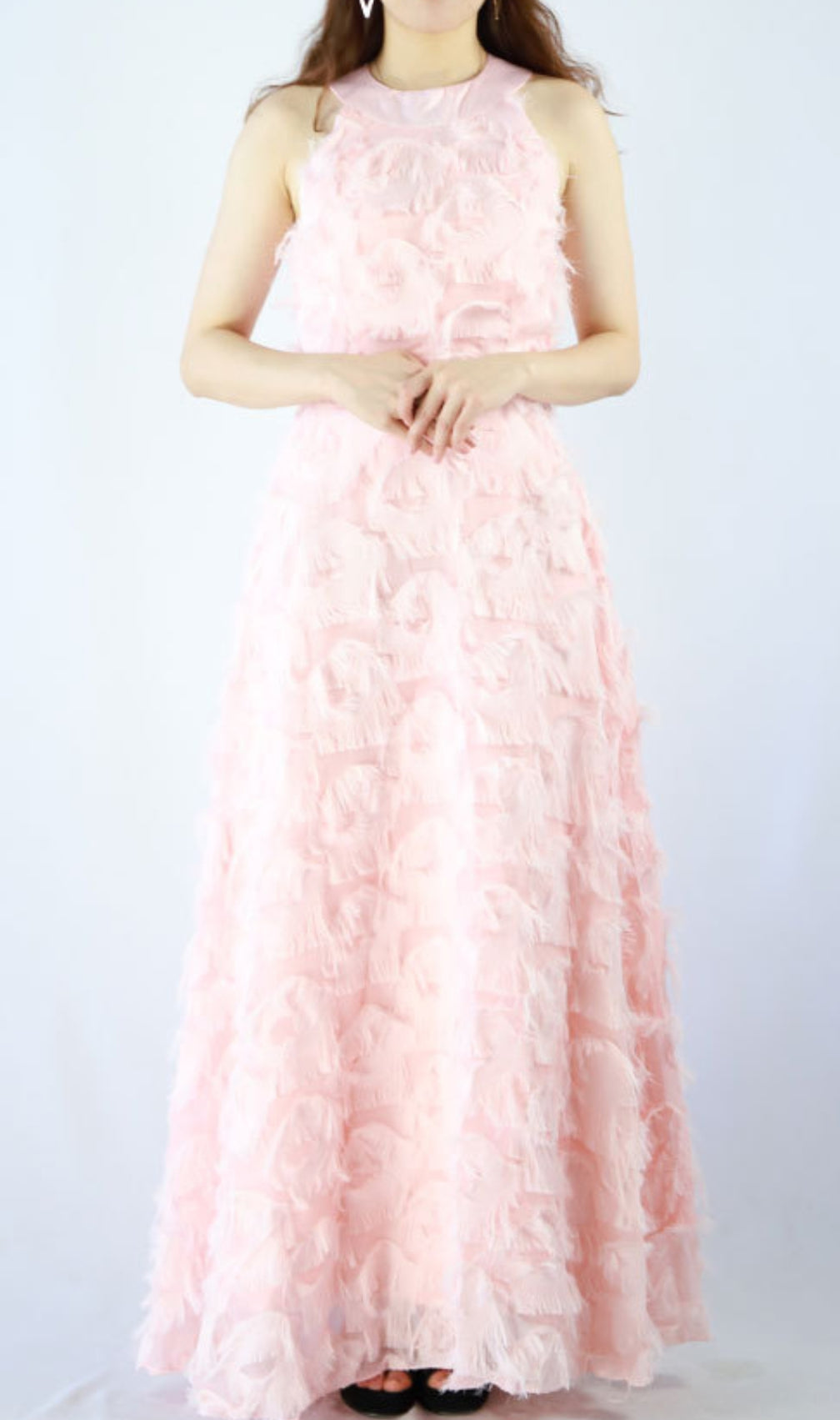 Devana Pink Halter Feather Tassel Maxi Dress