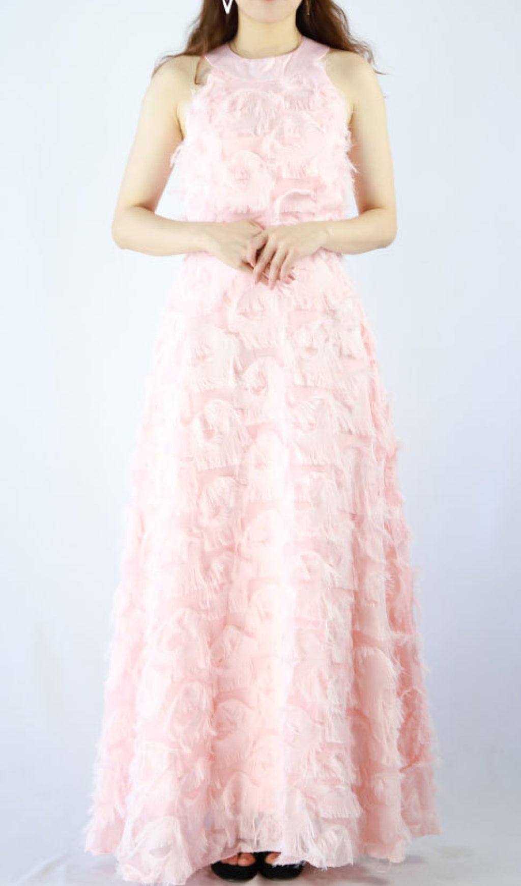 Devana Pink Halter Feather Tassel Maxi Dress