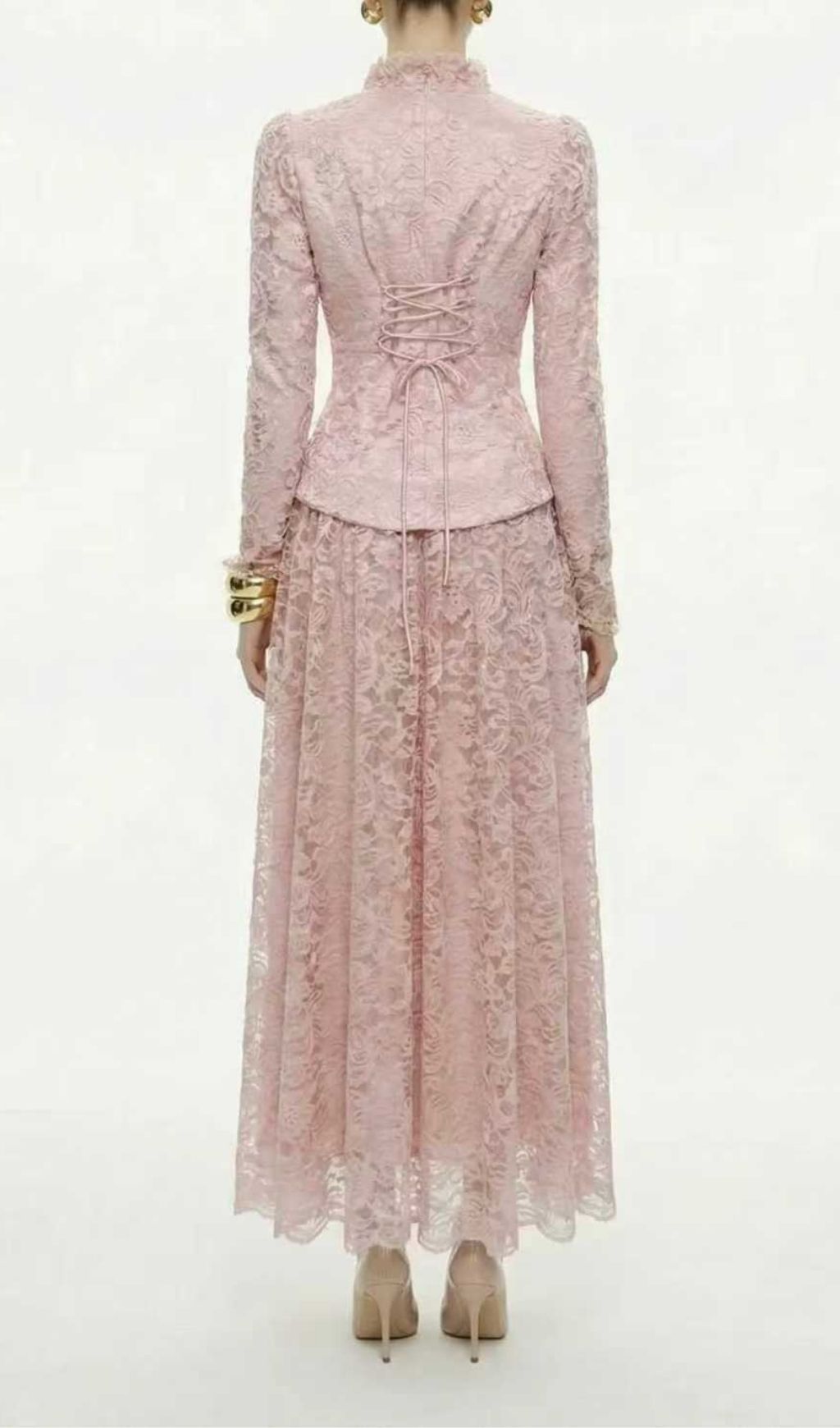 Kaylynn | Elegant Lace Long-Sleeve Peplum Top & Midi Skirt Set
