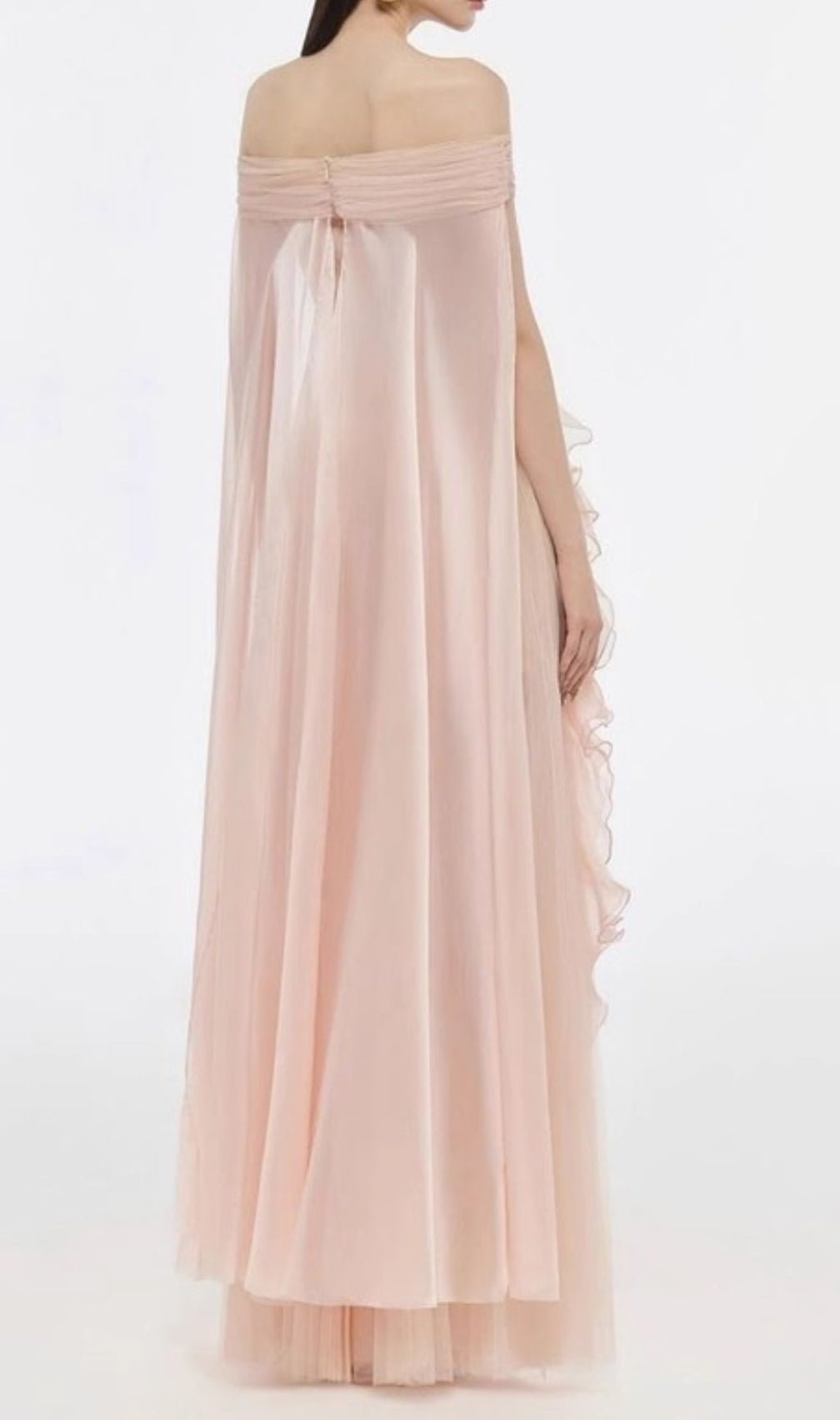Johanna Off-Shoulder Mesh Ruffle Maxi Gown - Elegant Blush Pink Formal Dress