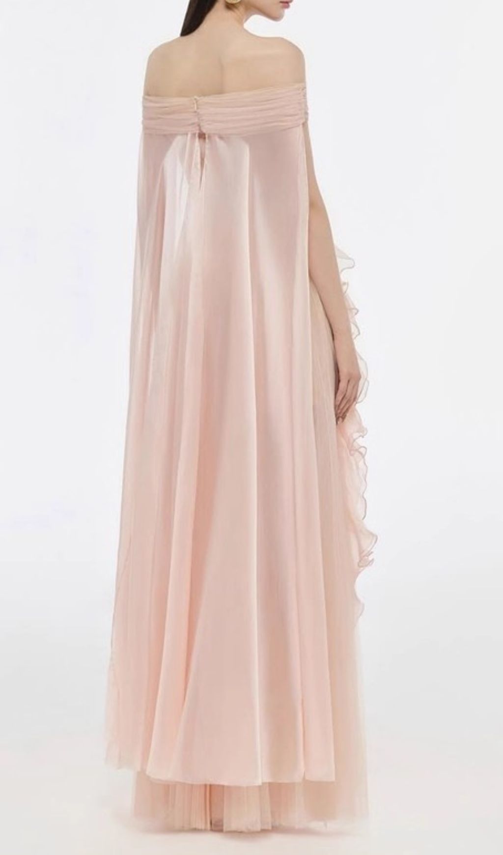 Johanna Off-Shoulder Mesh Ruffle Maxi Gown - Elegant Blush Pink Formal Dress
