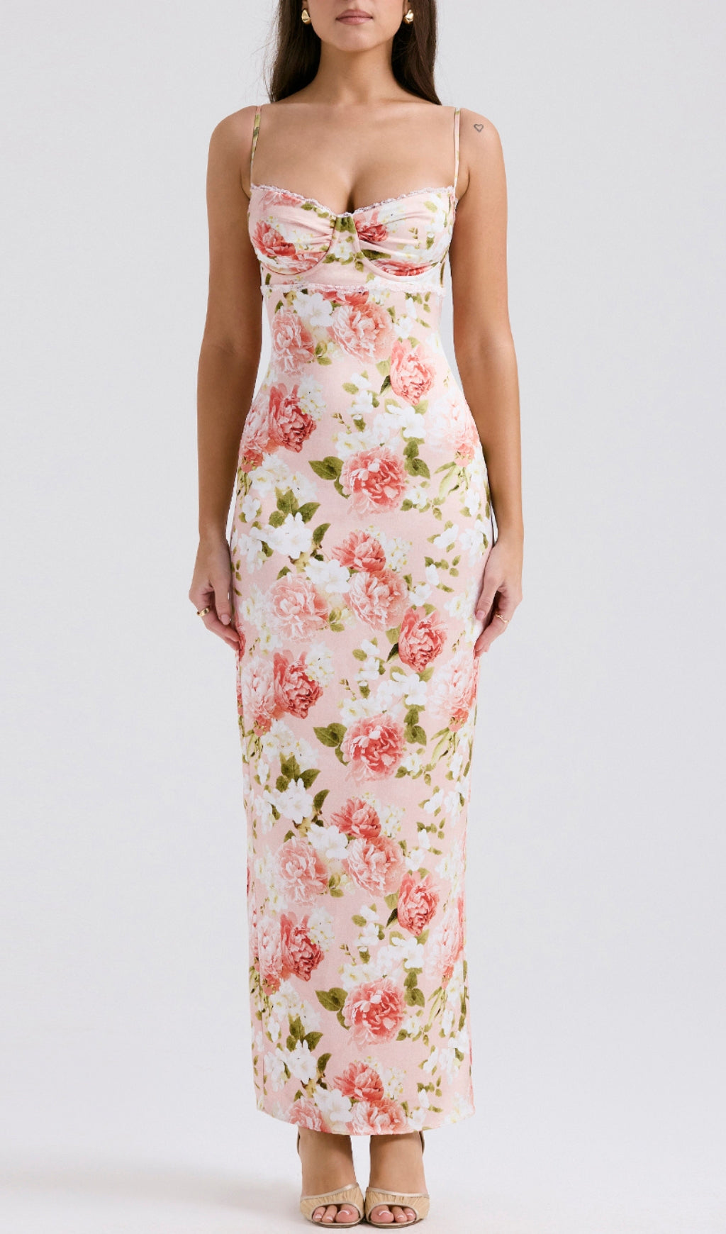 Beasley Pink Peony Print Slit Maxi Dress