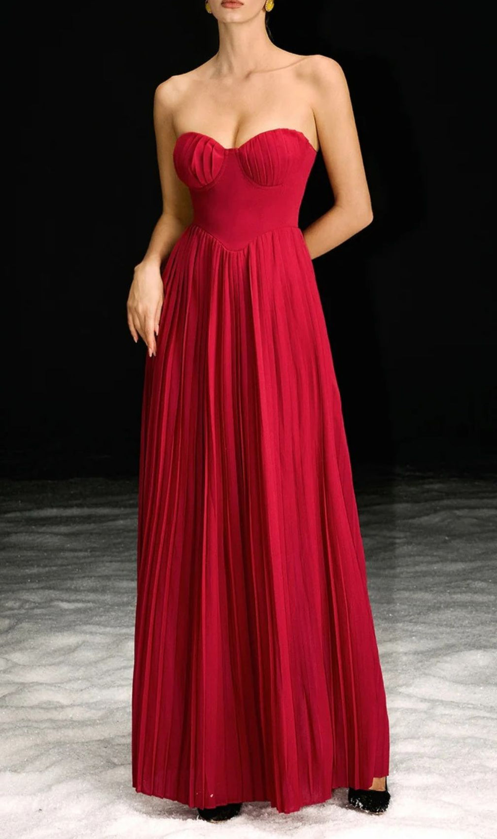 Necalli Strapless Pleated Maxi Dress | Elegant Red Evening Gown for Special Occasions