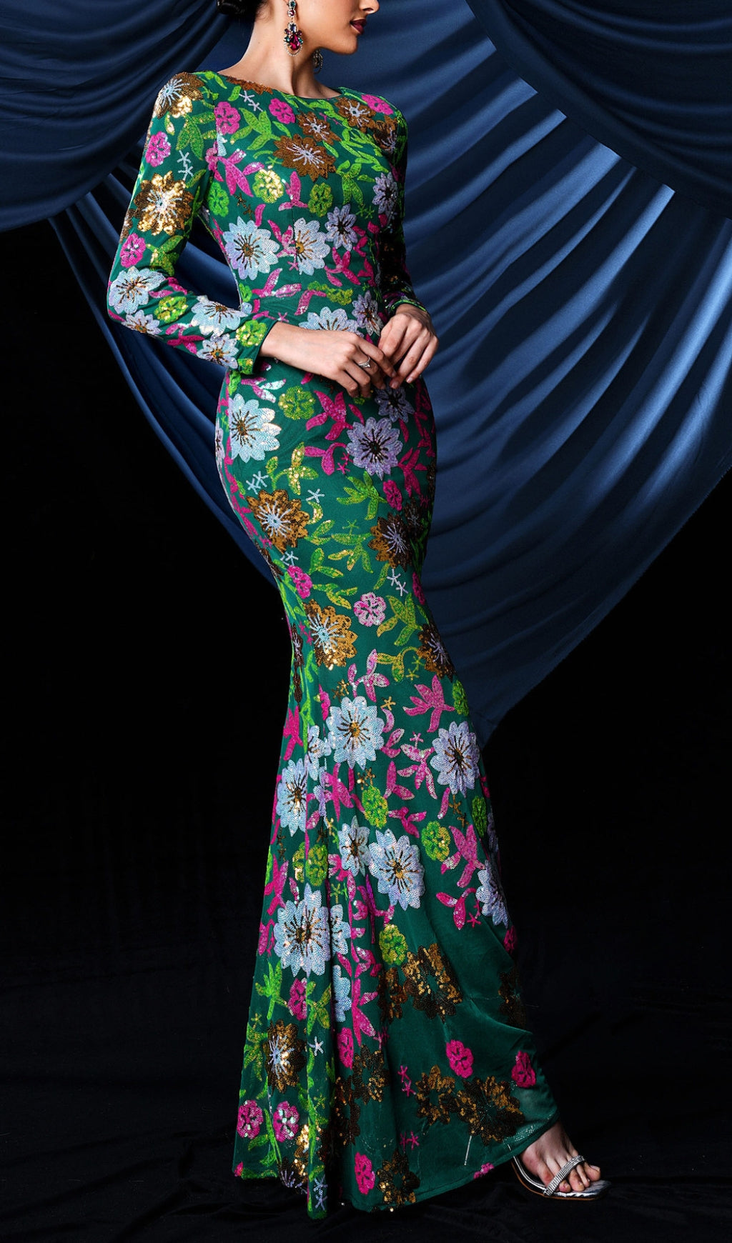 Belle Sequiin Long Sleeve Flower Gown