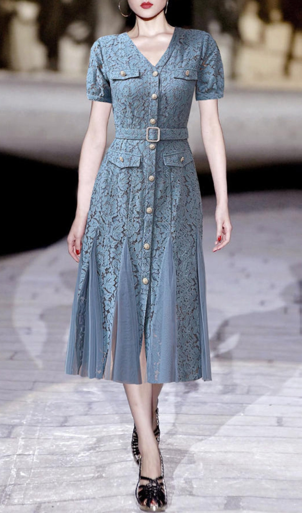 Audriana Blue Lace Midi Dress