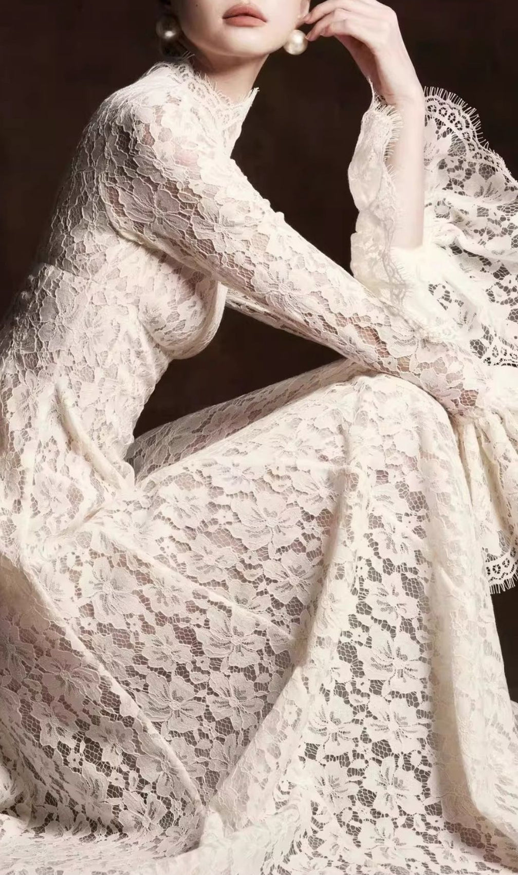 Keres Timeless Flared Sleeve Lace Maxi Gown - Elegant Formal Evening Dress for Women