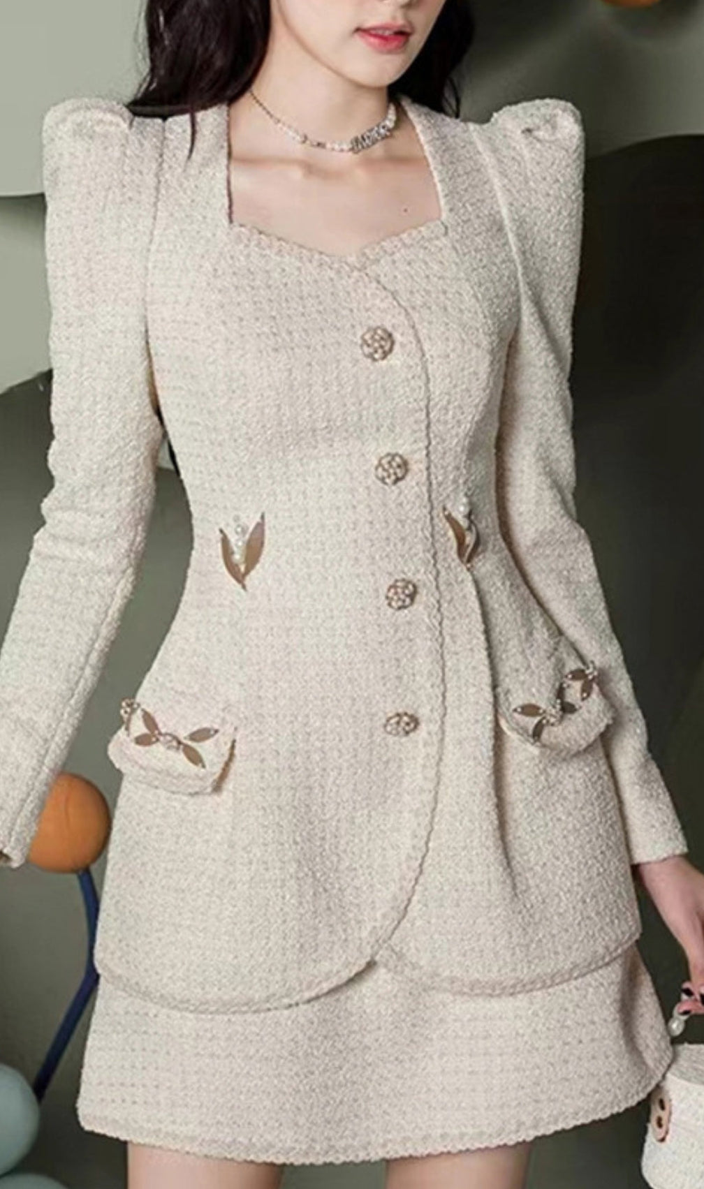 Ariela Tweed Pearl Mini Dress