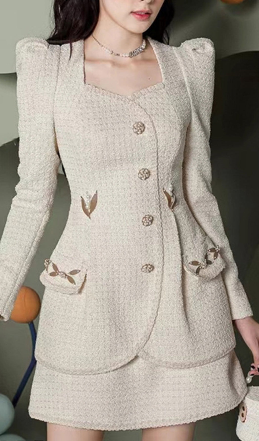 Ariela Tweed Pearl Mini Dress