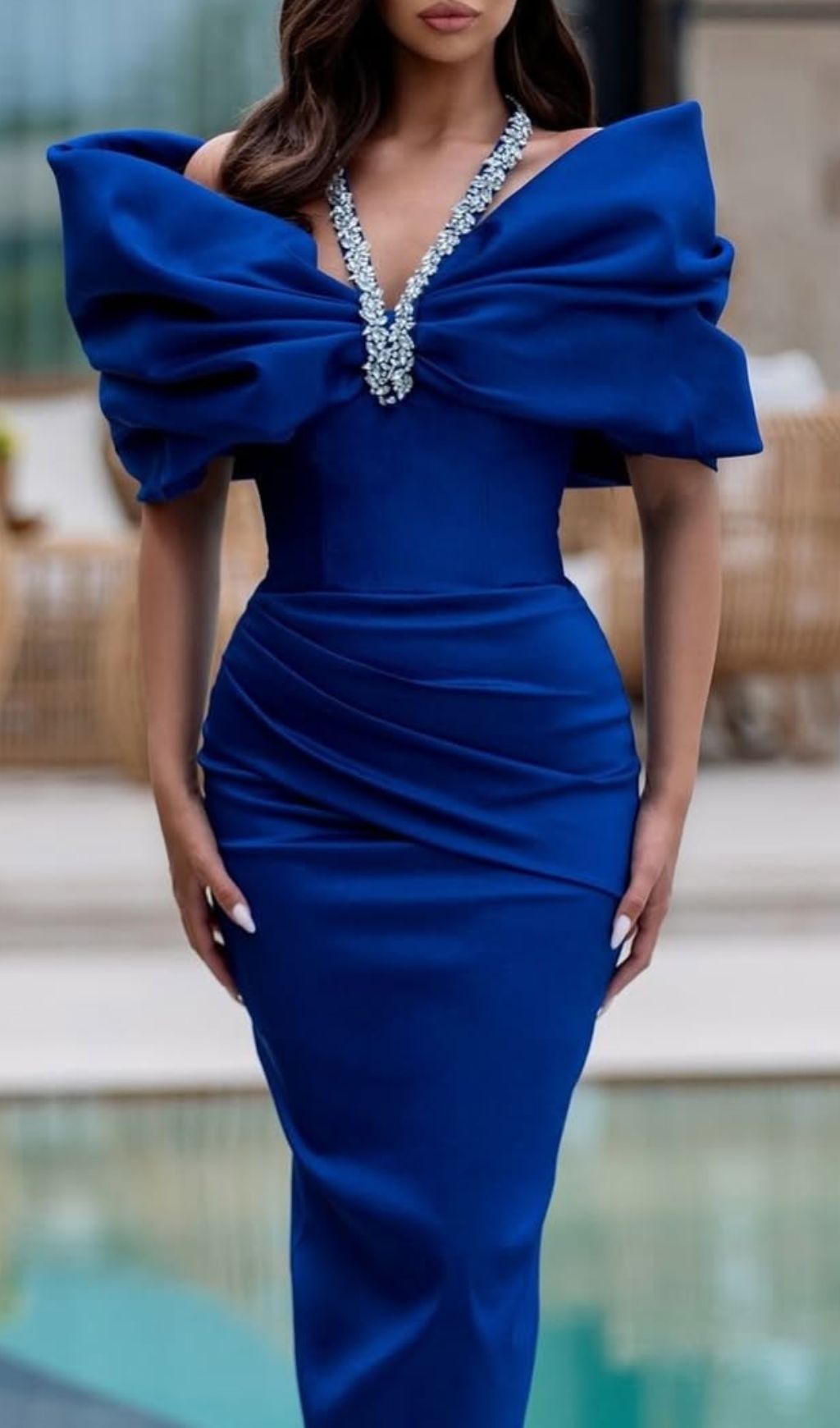 Elwilda Blue Off-Shoulder Halter Maxi Dress
