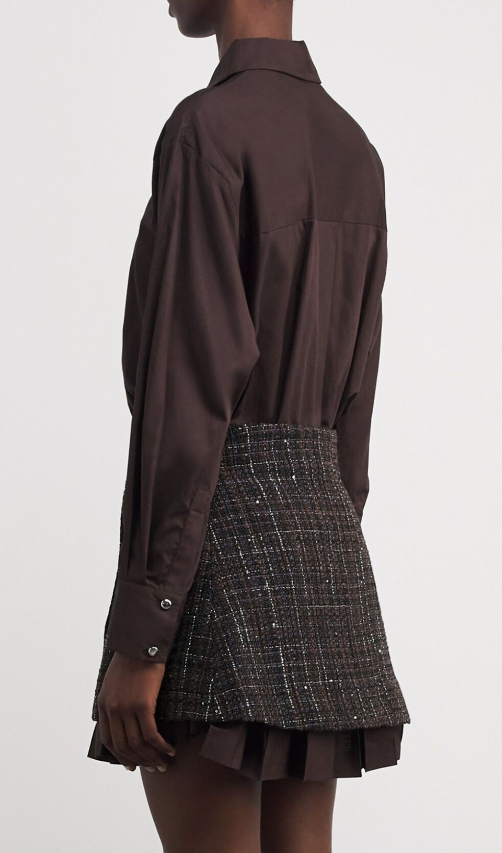 Chic Tweed Asymmetrical Mini Shirtdress | Layered Ruffle Design