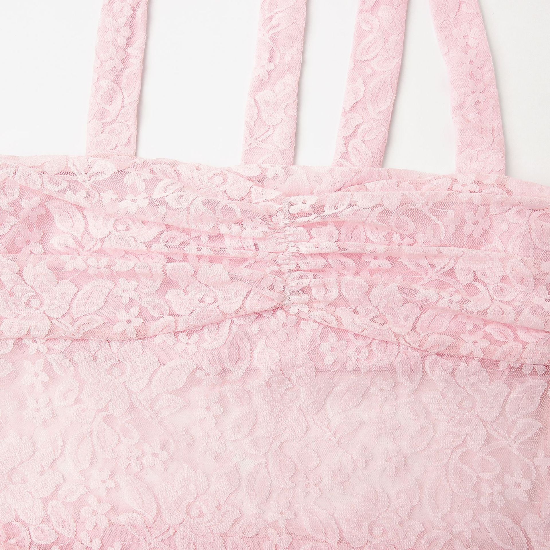 Fusayo Pink Halter Ruched Lace Maxi Dress