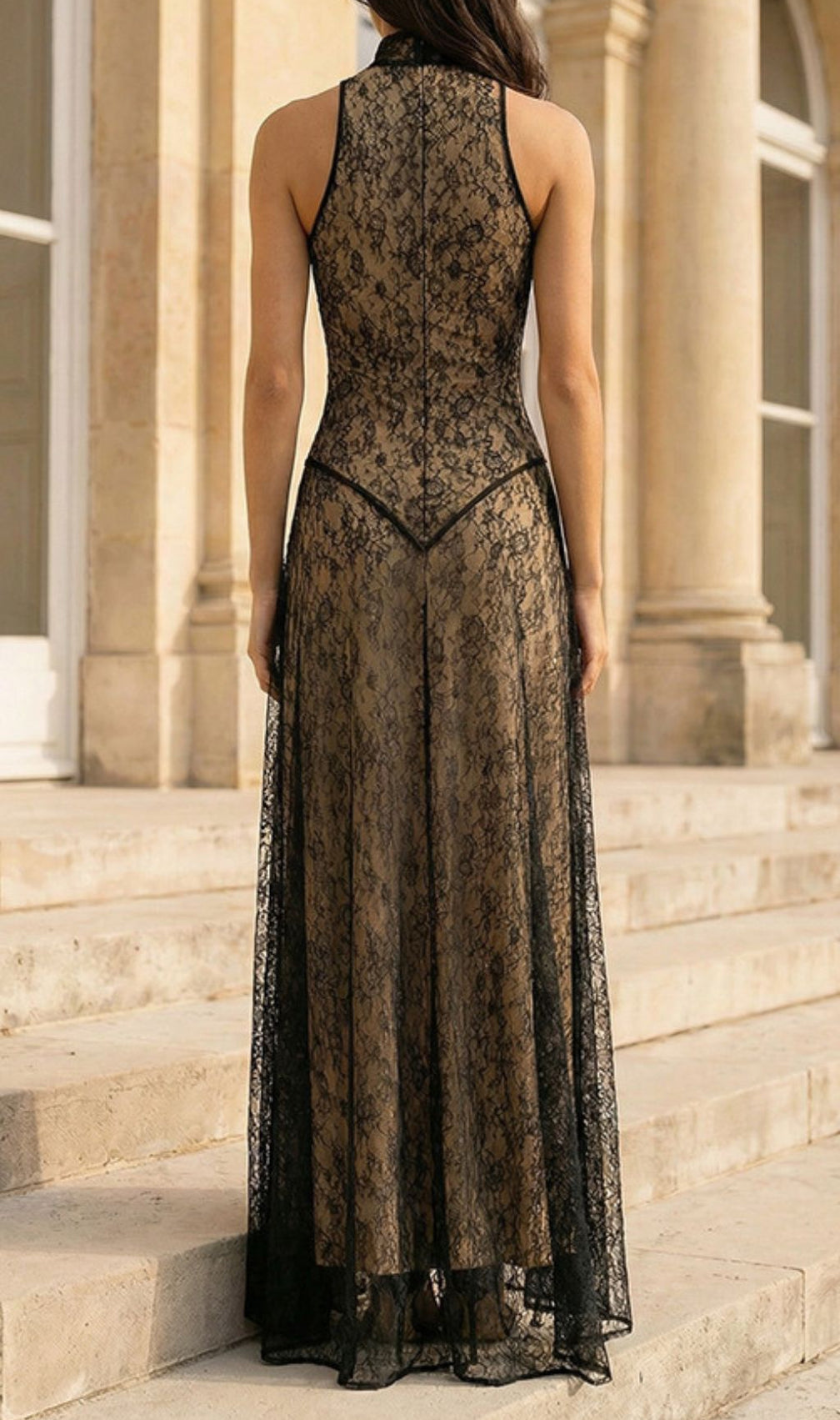 Jagna Black Lace Mock Neck Maxi Gown - Elegant Formal Evening Dress
