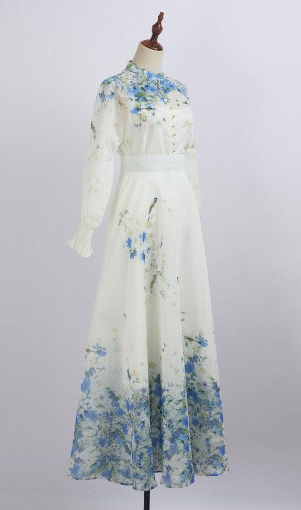 Grace Blue Floral Printed Long Sleeve Shirt & Skirt Set