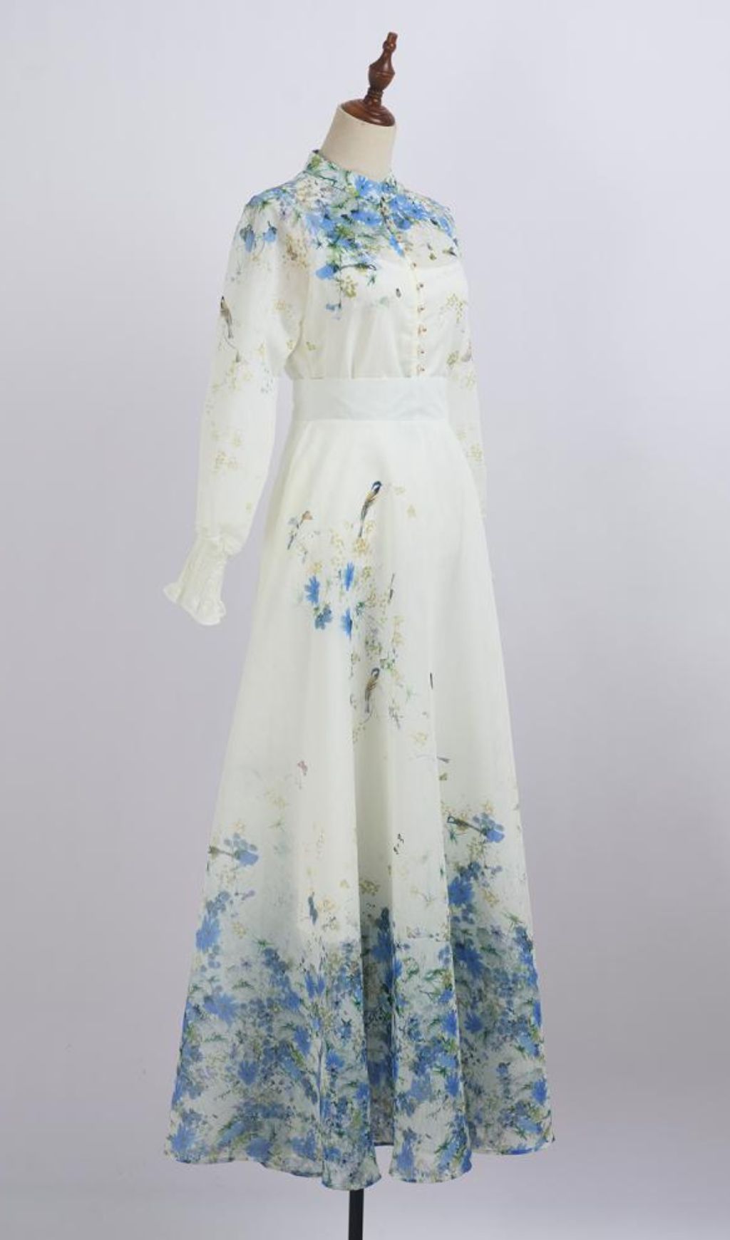 Grace Blue Floral Printed Long Sleeve Shirt & Skirt Set