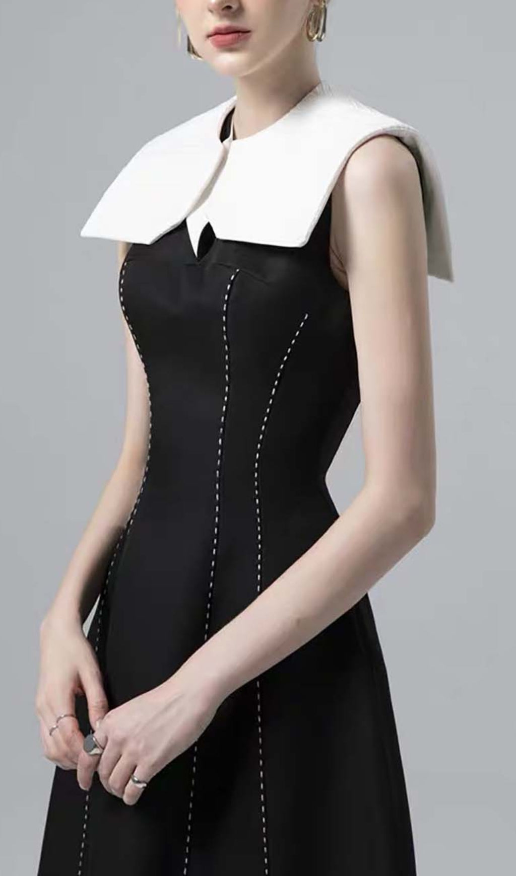 Stitching A Line Midi Dress In Black