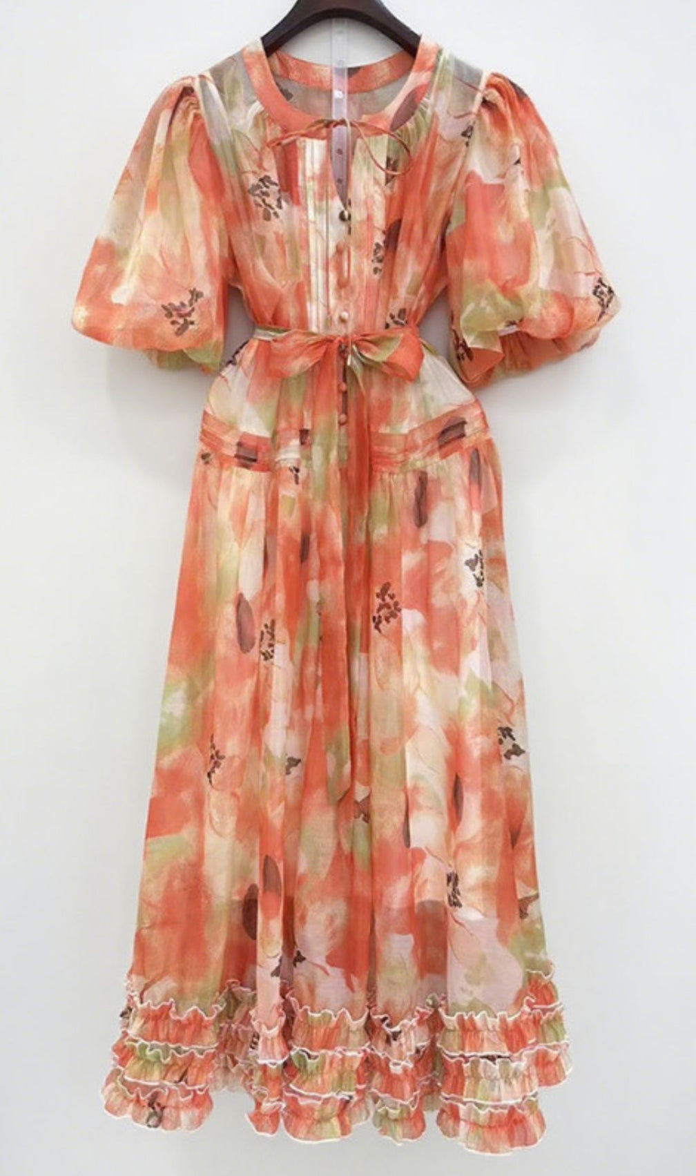 Haku Vibrant Floral Puff-Sleeve Maxi Dress - Elegant Women's Gown