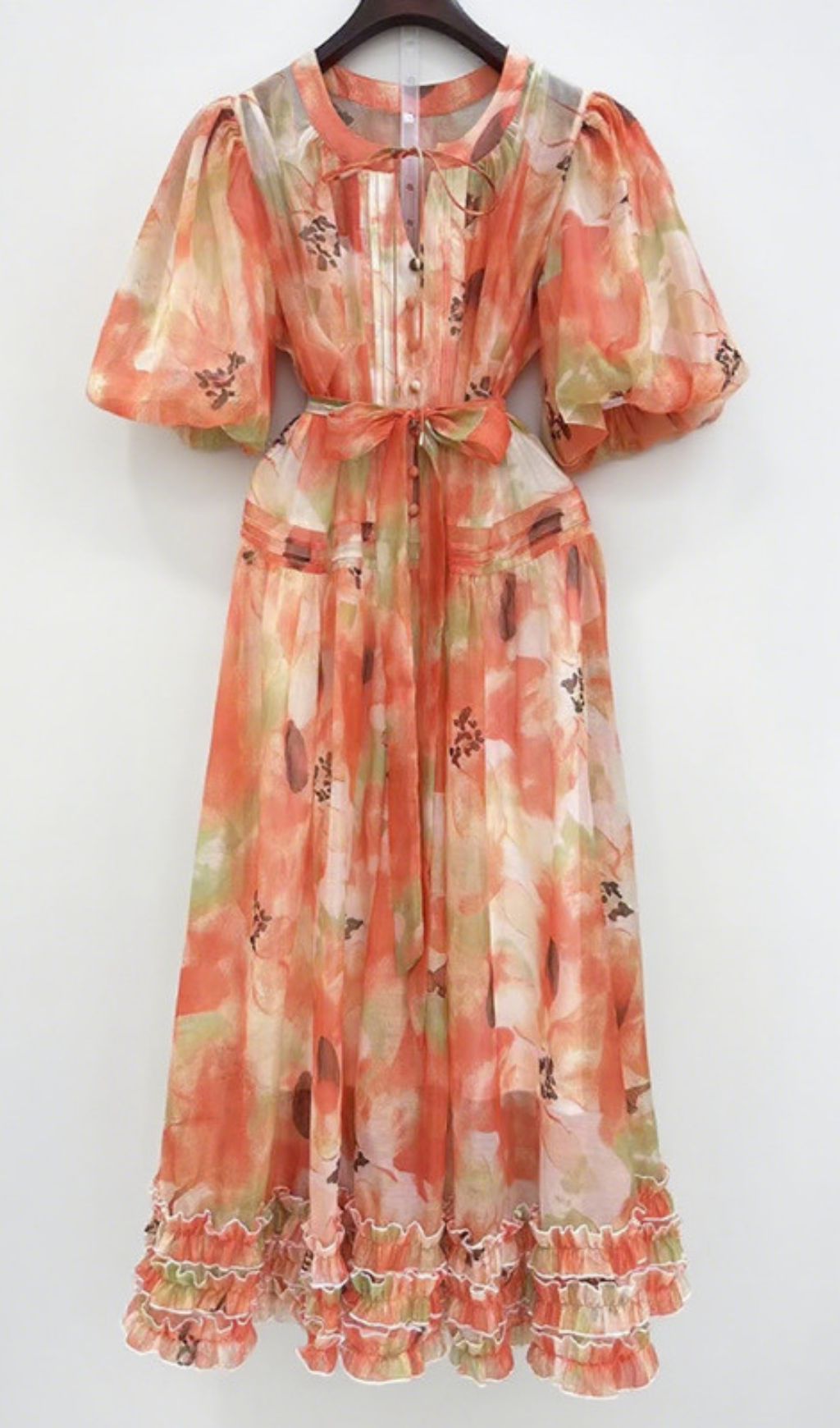 Haku Vibrant Floral Puff-Sleeve Maxi Dress - Elegant Women's Gown