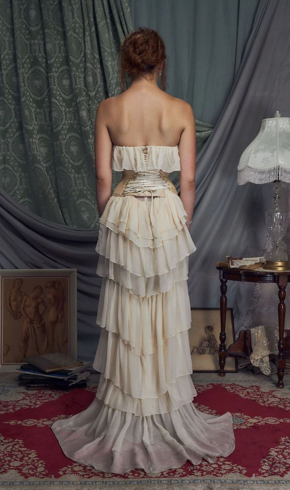 Angelie Romantic Ruffle Corset Maxi Dress - Elegant Tiered Chiffon Gown