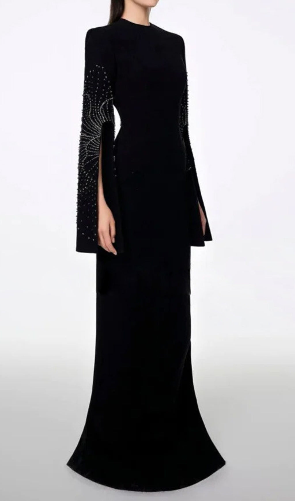 Dalit Black Long Sleeve Diamond Maxi Dress