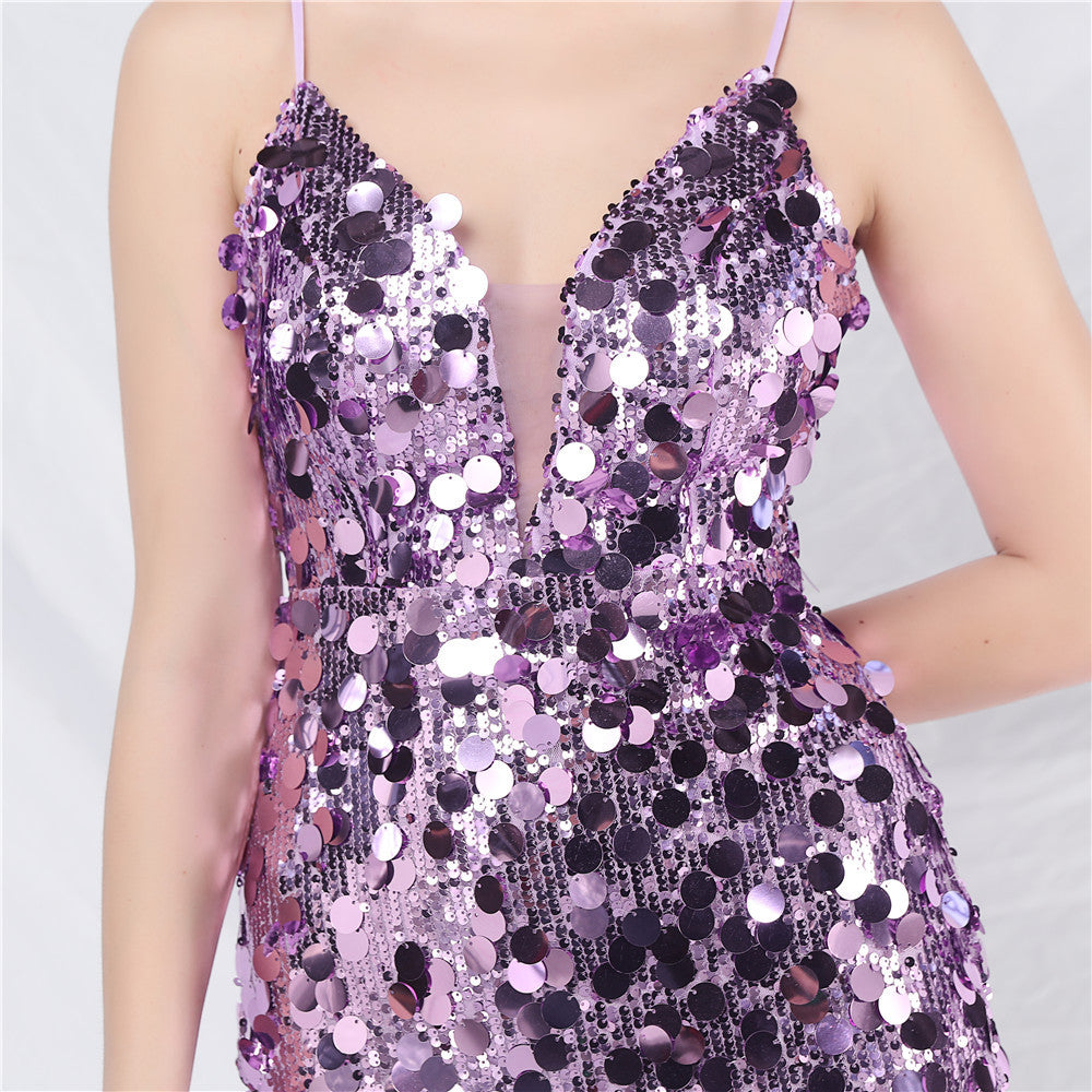 Chole Purple Strappy Sequin Maxi Dress