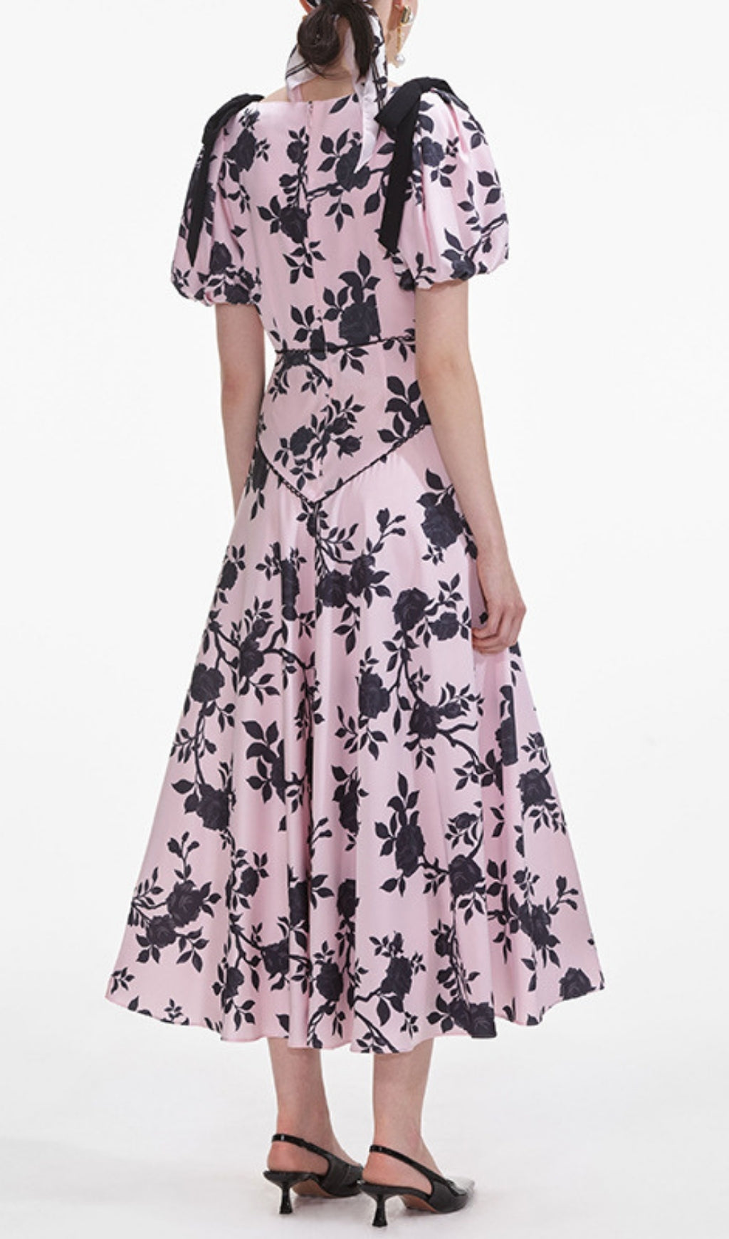 Filip Pink Flower Printed V-Neck Midi Dress