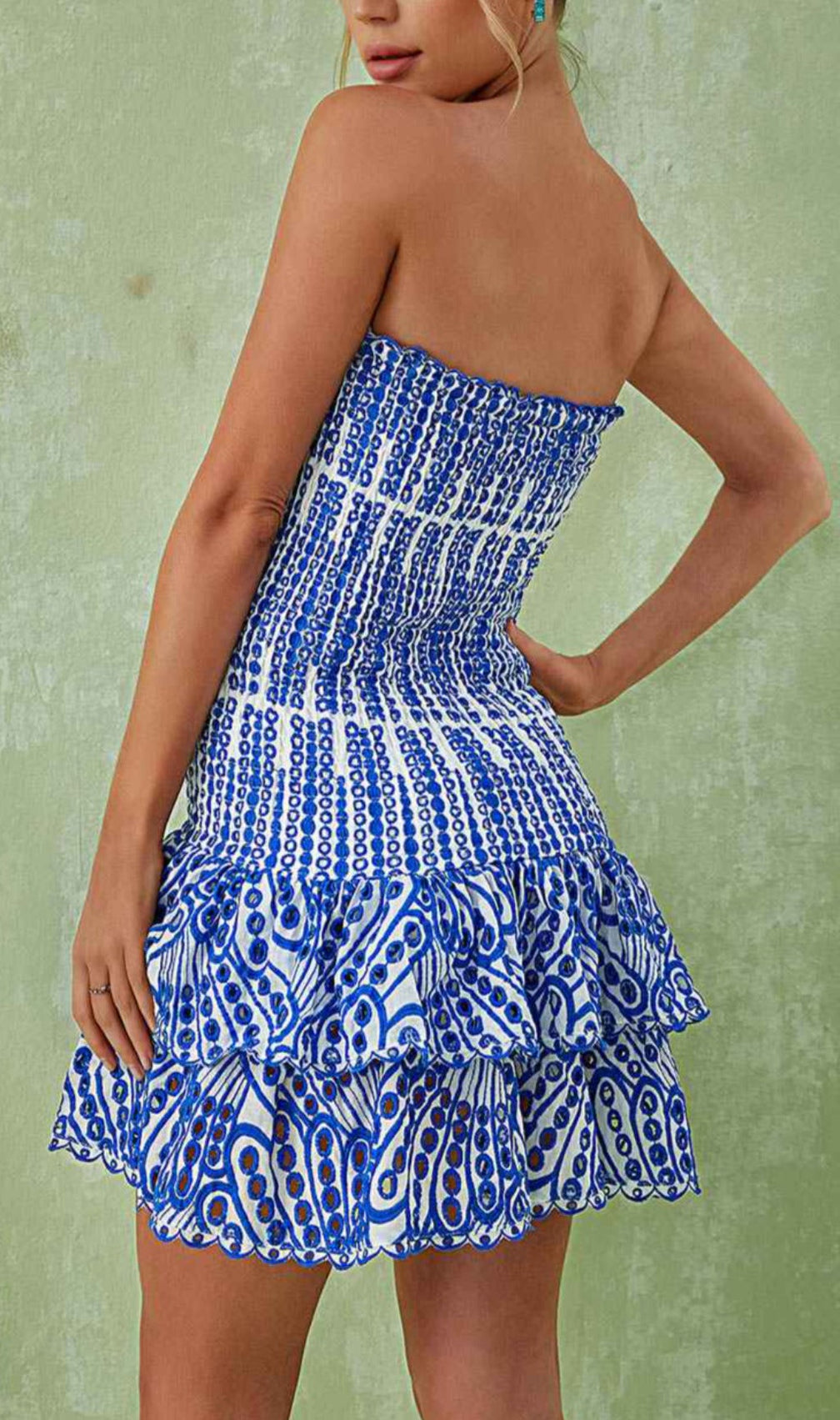Strapless Ruffle Mini Dress In Blue
