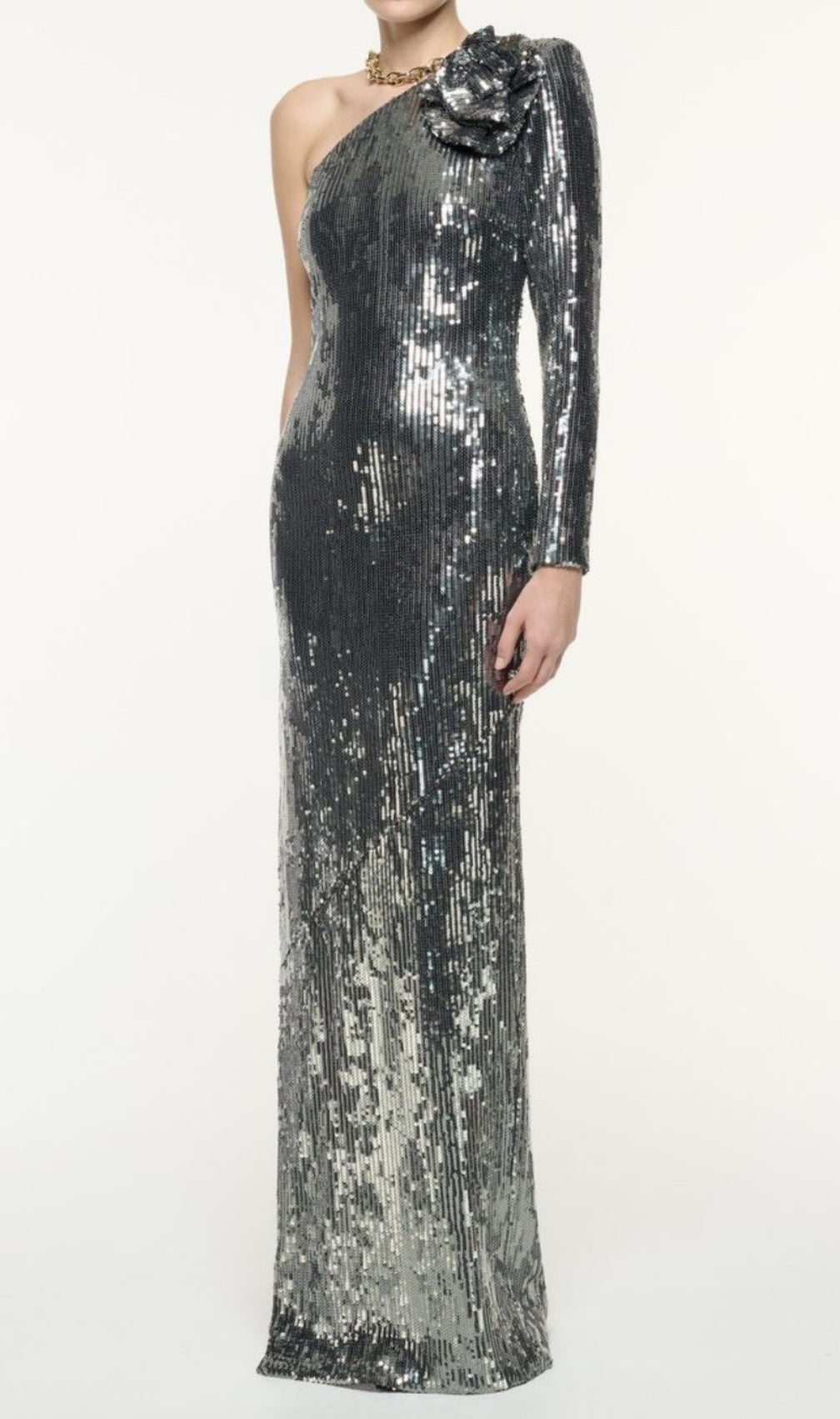 Charlot Silver Sequin Flower Maxi Dress