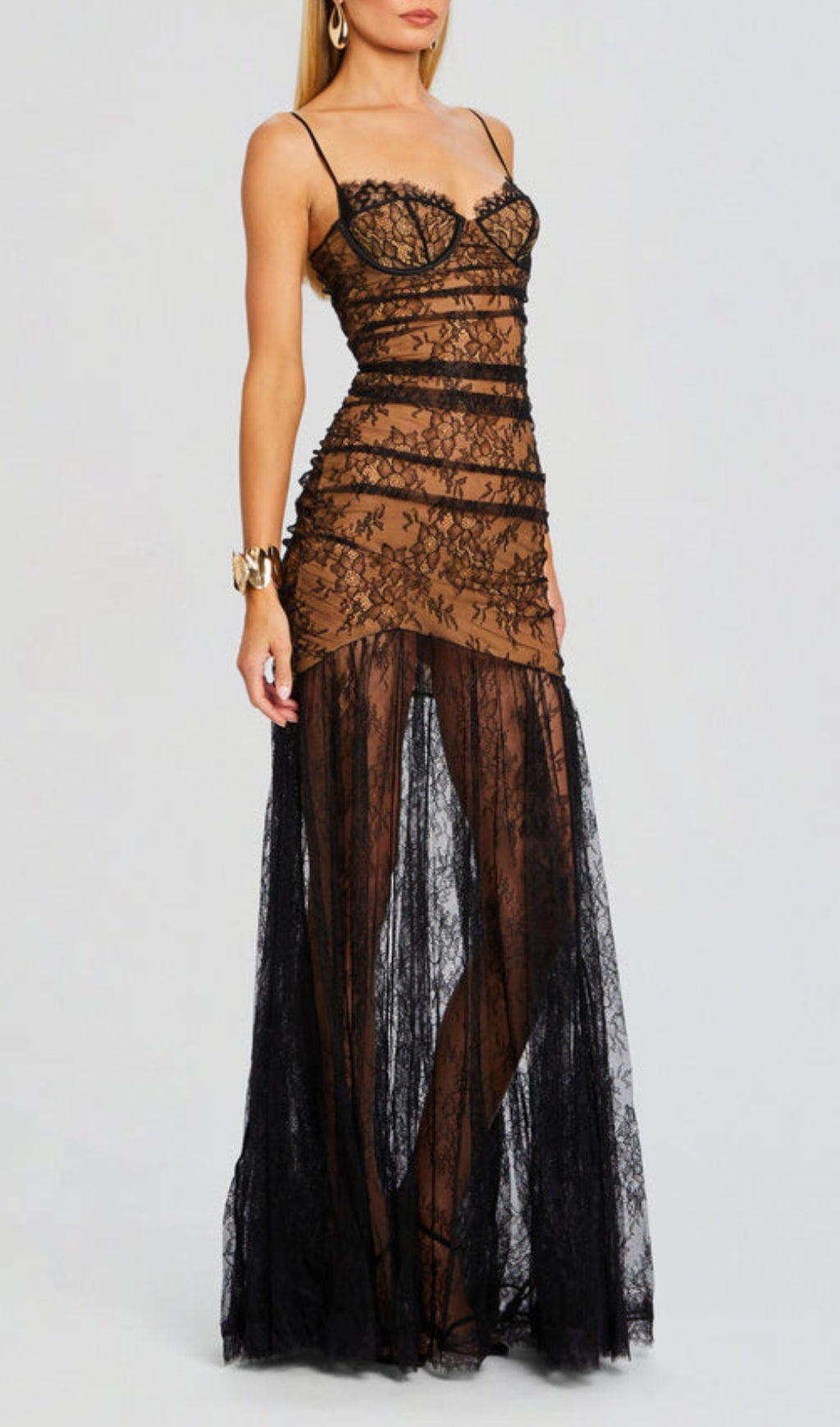Cecily Black Lace Strappy Maxi Dress