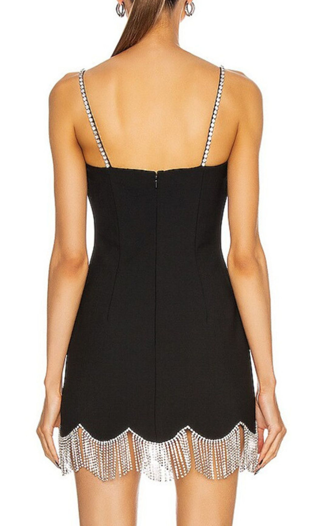 Govind Black Strappy Diamante Tassel Mini Dress