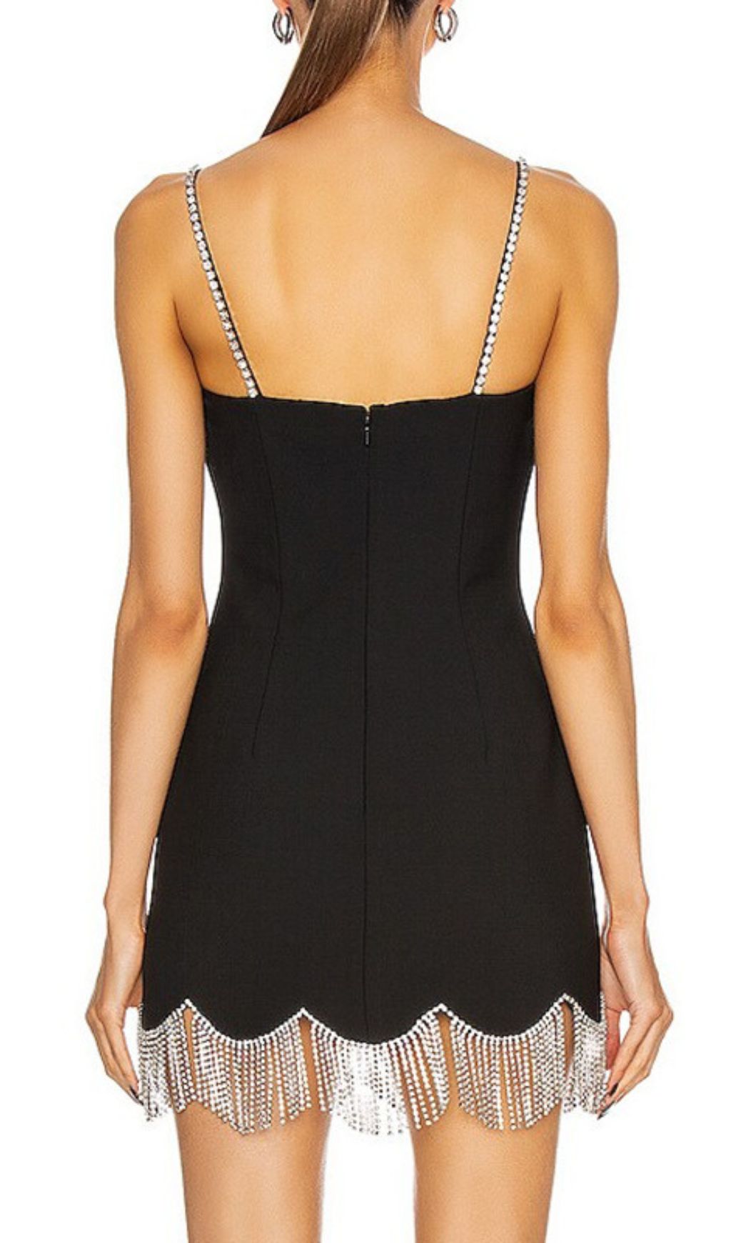 Govind Black Strappy Diamante Tassel Mini Dress