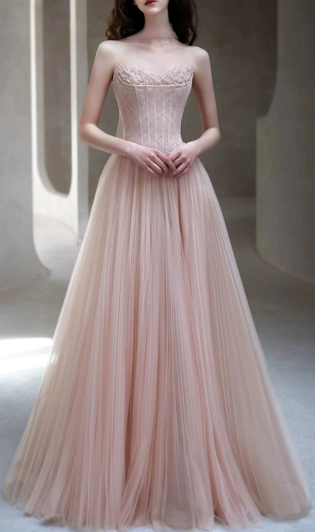 Lakeisha Pink Strapless Corset Maxi Dress