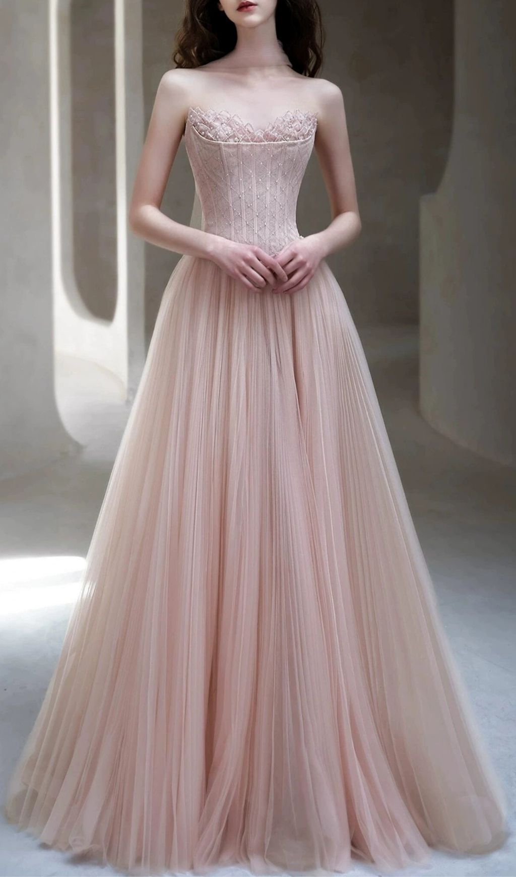 Lakeisha Pink Strapless Corset Maxi Dress