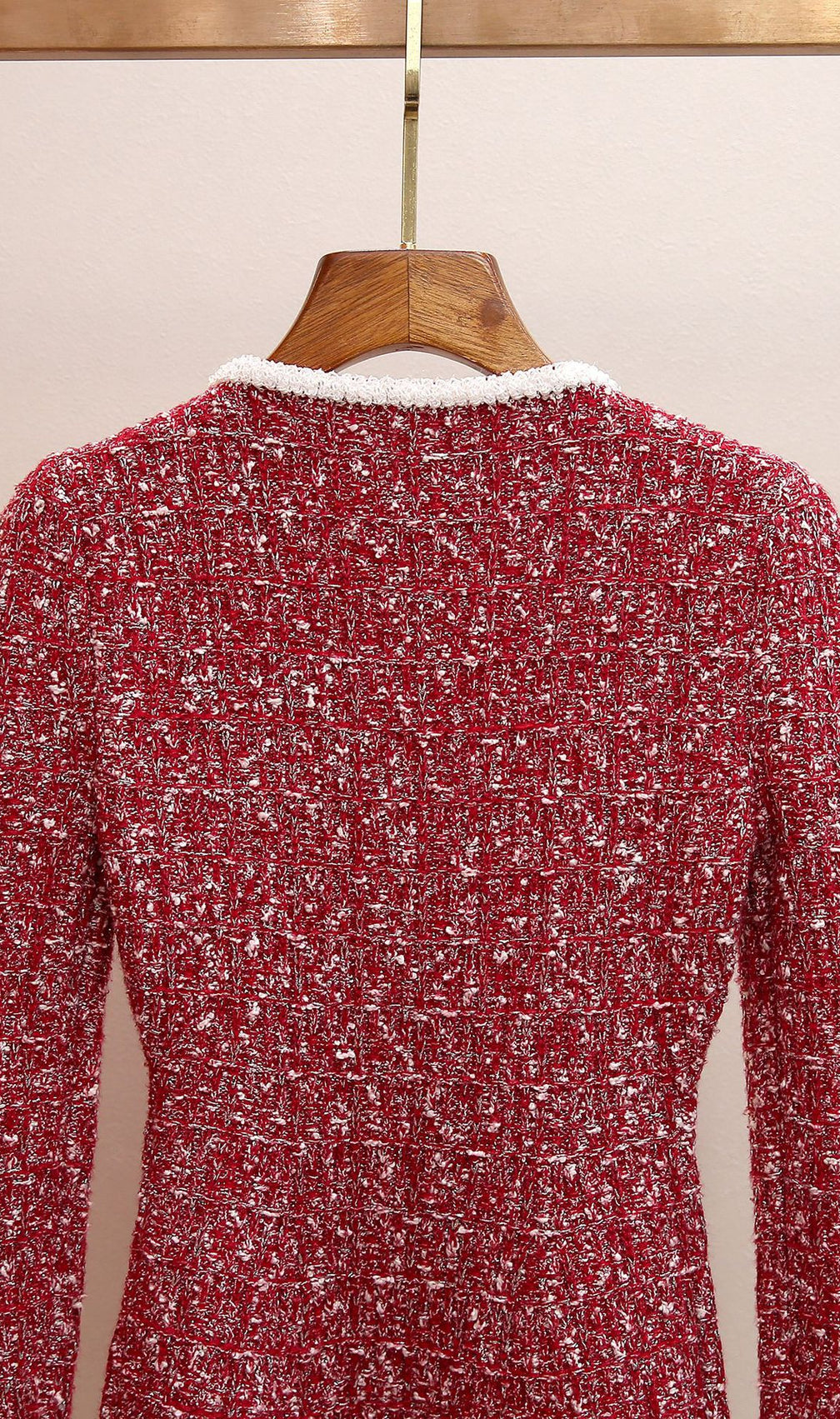 Jones Scarlet Tweed Mini Dress: Chic & Sparkling Statement Piece