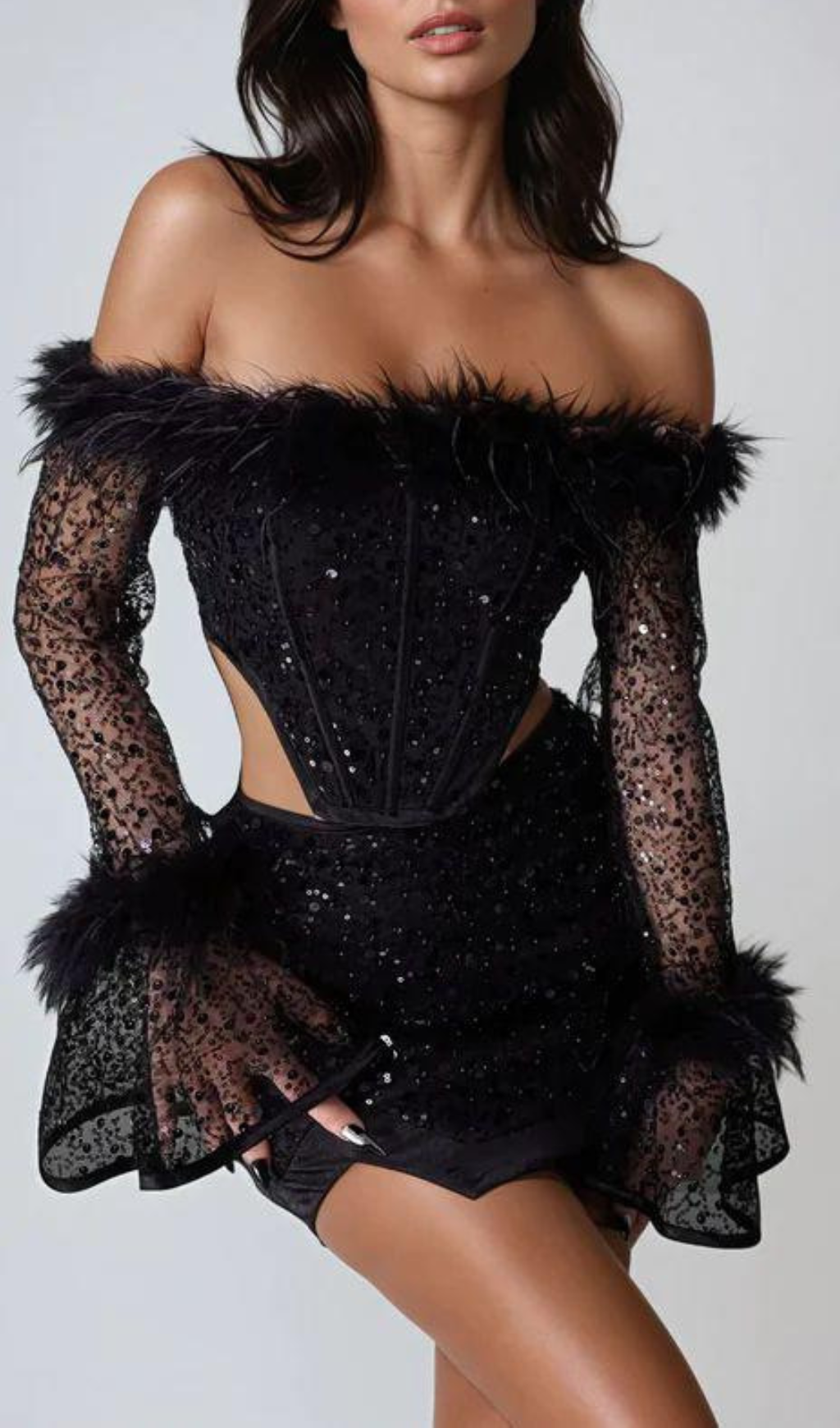 Galilhai Black Sequin Corset Top & Mini Skirt