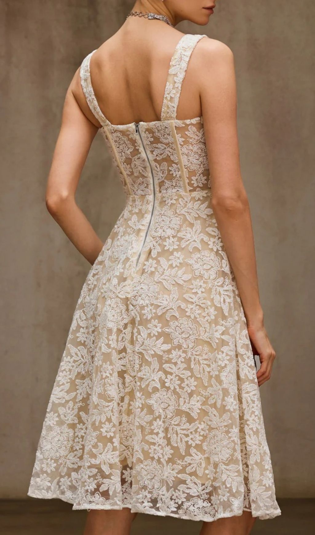Duszka Floral Lace Bustier Midi Dress - Elegant Wedding Guest & Cocktail