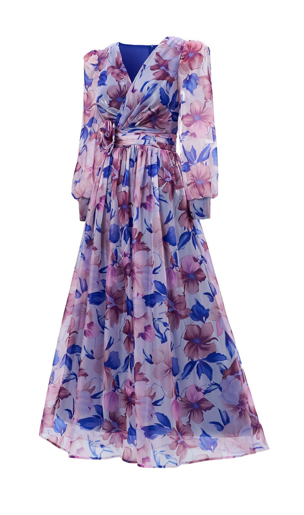 Ferial Blue Floral Printed Long Sleeve Maxi Dress