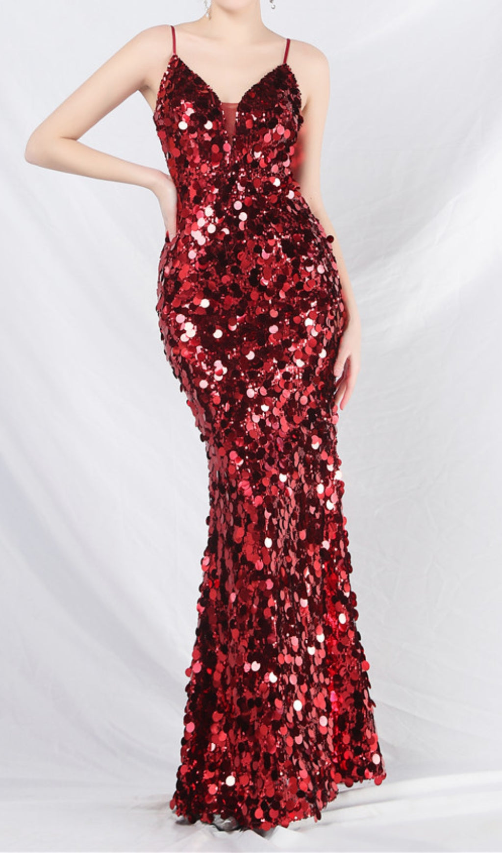 Chole Red Strappy Sequin Maxi Dress